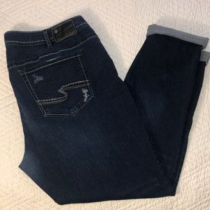 Silver Distressed Boyfriend Jeans. Stretch denim and loose fit.